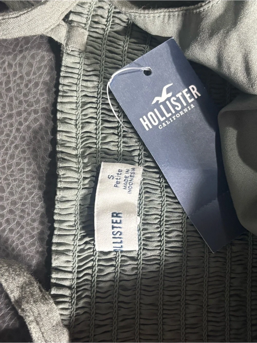 NWT Hollister Sage Green Smocked Wide Leg Jumpsuit Women's Petite Small Romper